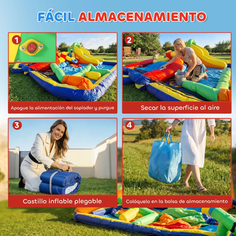 AIYAPLAY Castillo Hinchable Acuático con Soplador 550W 9 en 1 con Tobogán Trampolín Escalada 2 Piscinas Canasta Columna de Boxeo