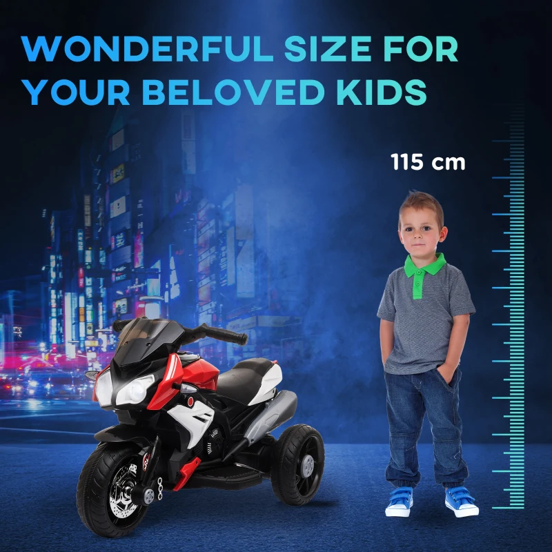 HOMCOM Kids Electric Motorcycle, 6V Ride on Motorcycle with 3 Wheels, LED Headlight, Music, Horn for Boys Girls 3-5 Y, Red