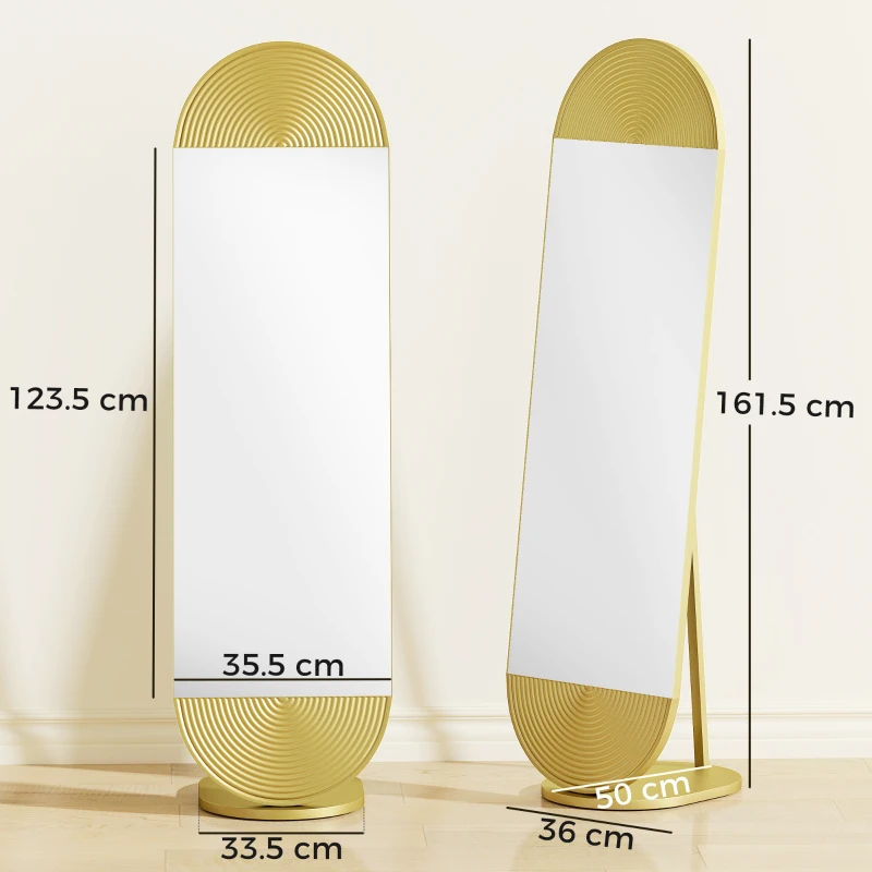 HOMCOM 50 x 161 cm Wavy Full Length Mirror, Free Standing Mirror with Metal Frame and Solid Base, Gold Tone