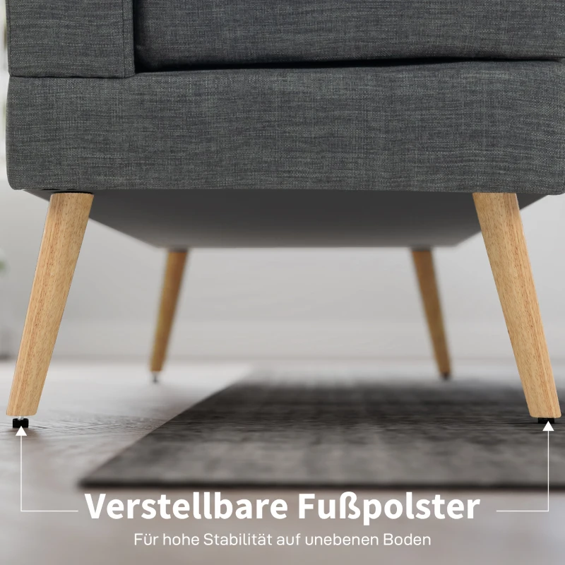 HOMCOM 2-zitsbank, getufte rugleuning, houten poten, dikke vulling, linnenlook, voor kleine ruimtes, grijs