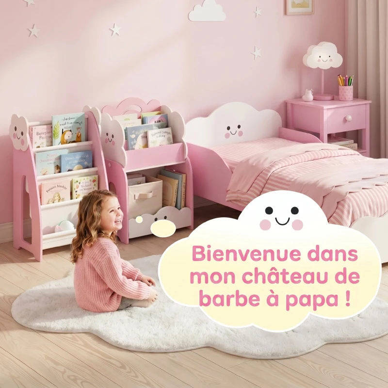 AIYAPLAY Meuble rangement enfant 3 à 8 ans, rangement jouets enfant modulaire avec porte-magazines à 4 étagères, rose