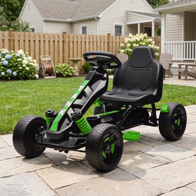 AIYAPLAY Kart a Pedais para Crianças com Embraiagem Automática Travão e Rodas Antiderrapantes em EVA 100x59x60,5 cm Verde
