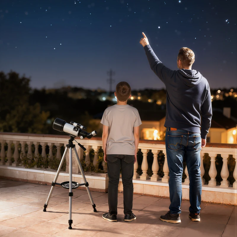 Outsunny Télescope Astronomique pour Adultes et Débutants 70 mm, 2 Oculaire 40X/16X, Trépied Réglable, 80 x 80 x 135 cm, Blanc