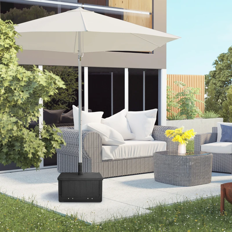 Outsunny Pied de parasol base de lestage parasol table d'appoint jardinière avec drainage roulettes et poignées PE et métal noir