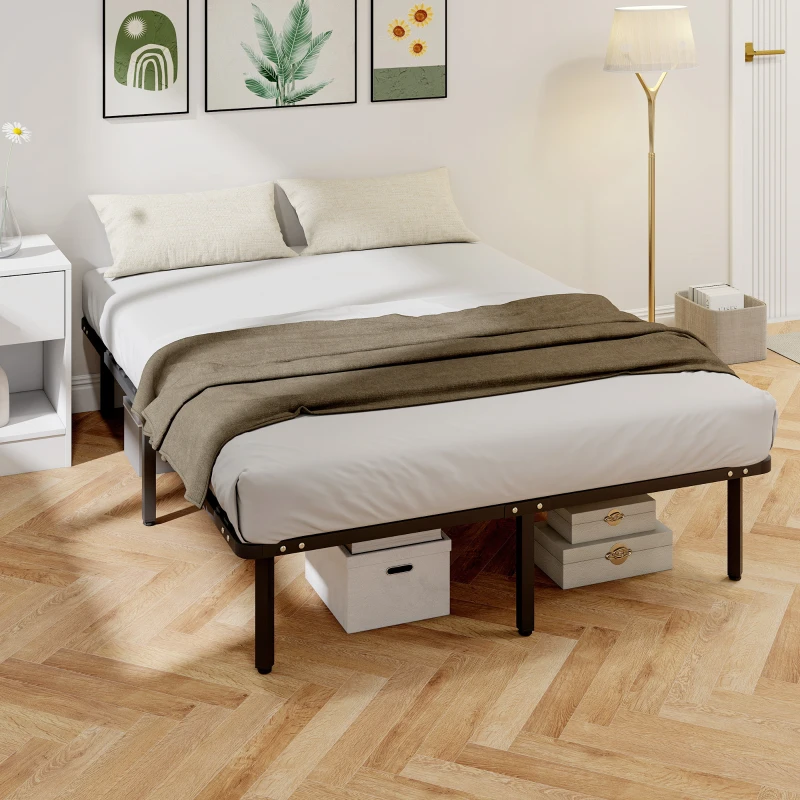 HOMCOM Estructura de Cama 140x190 cm con Marco de Acero Láminas de Álamo y Espacio de Almacenamiento Carga 500 kg Negro