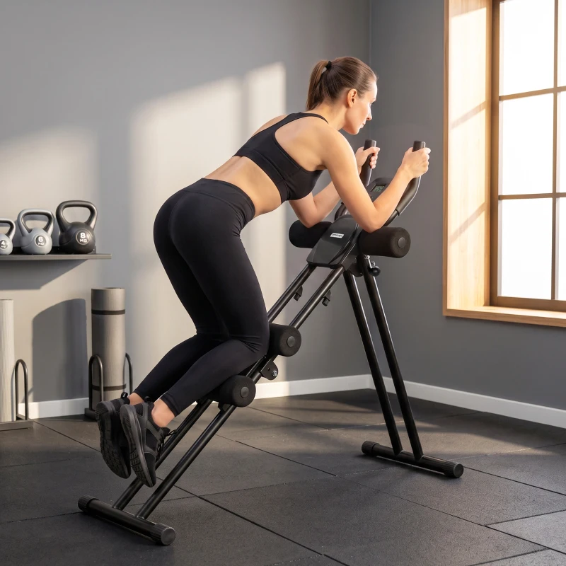 SPORTNOW Aparato de Abdominales Plegable con Pantalla LCD, Doble Riel, Espuma PVC, Marco de Acero, 92x41x83cm, Negro