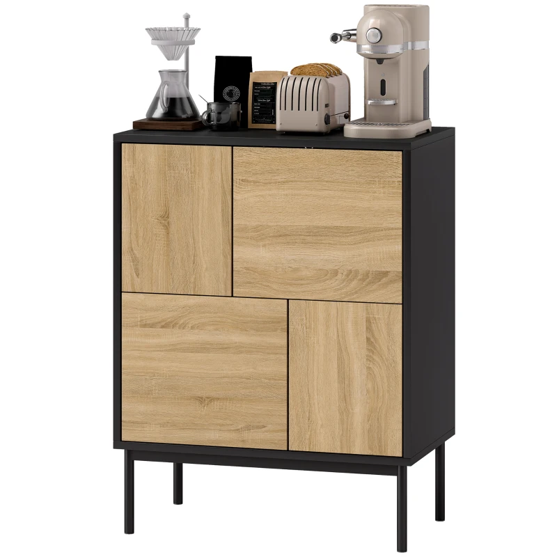 HOMCOM Buffet salon meuble de rangement armoire de cuisine portes à pousser et 4 placards style moderne 60 x 35 x 78 cm, noir(m-12)
