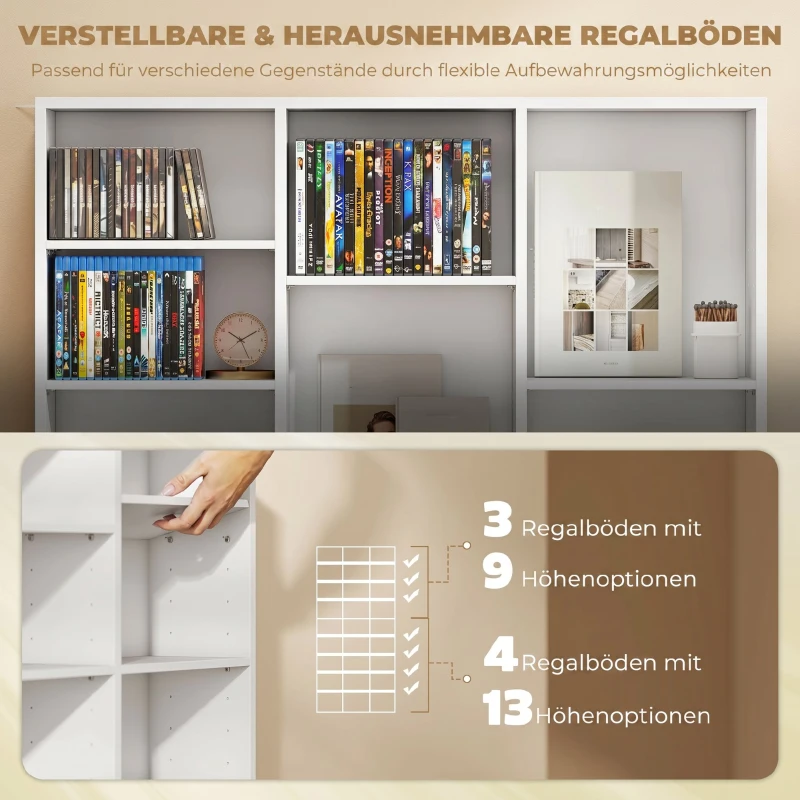 HOMCOM Regal für 835 CDs oder 500 DVDs, Blu-ray Medienregal mit 27 Fächern und 21 verstellbaren Einlegeböden, Weiß