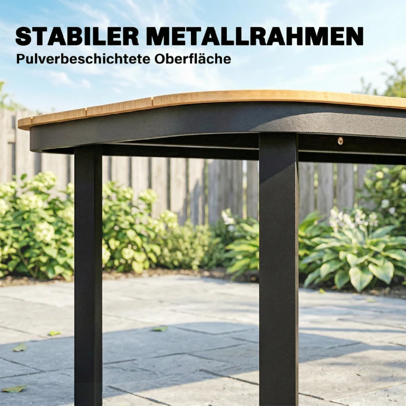 Outsunny Gartentisch, Esstisch für 6 Personen, Balkontisch mit Metallrahmen, WPC Lamellentischplatte, 155 x 88 x 72 cm, Braun