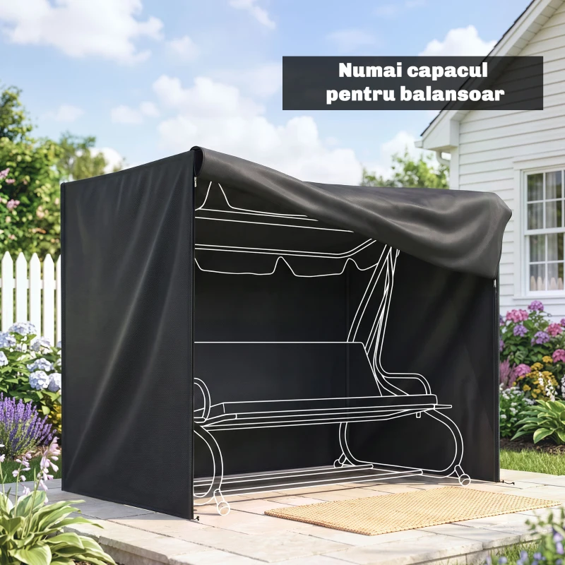 Outsunny Husă pentru Balansoar de Grădină cu 3 Locuri, Impermeabilă și Anti-UV, 220x125x172 cm, Negru