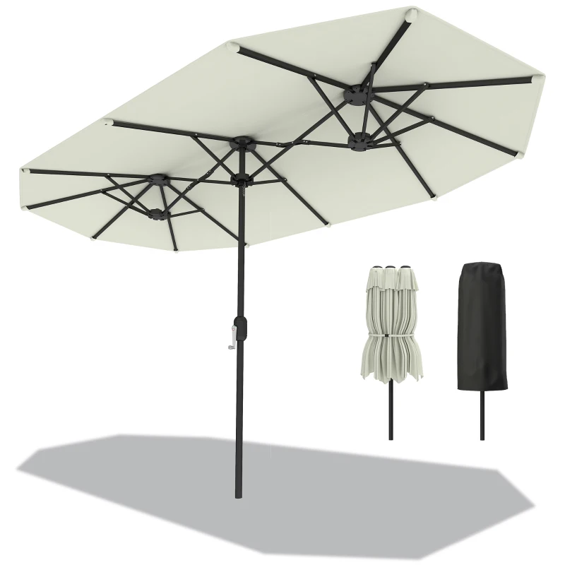 Outsunny Parasol de jardin extérieur, grand parasol double 4,6 m avec manivelle et protection UV50+, housse de protection, crème