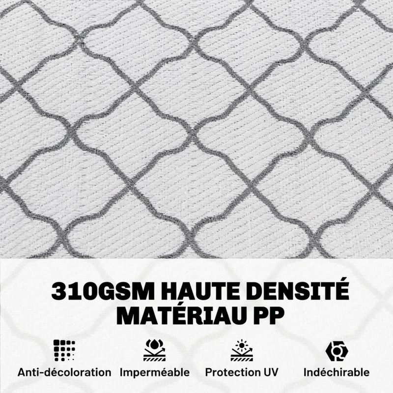 Outsunny Tapis d'extérieur tapis réversible dim. 2,74L x 1,82l m - PP Haute densité 310 g/m² Gris et blanc