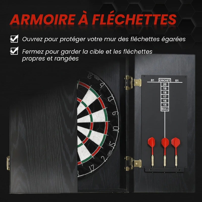 SPORTNOW Cible de Fléchettes en Sisal avec Cabinet, 6 Fléchettes Pointe Acier et 2 Tableaux de Score, 100x55x9cm, Noir