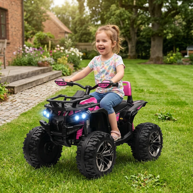 HOMCOM Quad Elétrico Infantil 12V com 2 Motores, 3-8 km/h, Música, Faróis LED e USB, Rosa