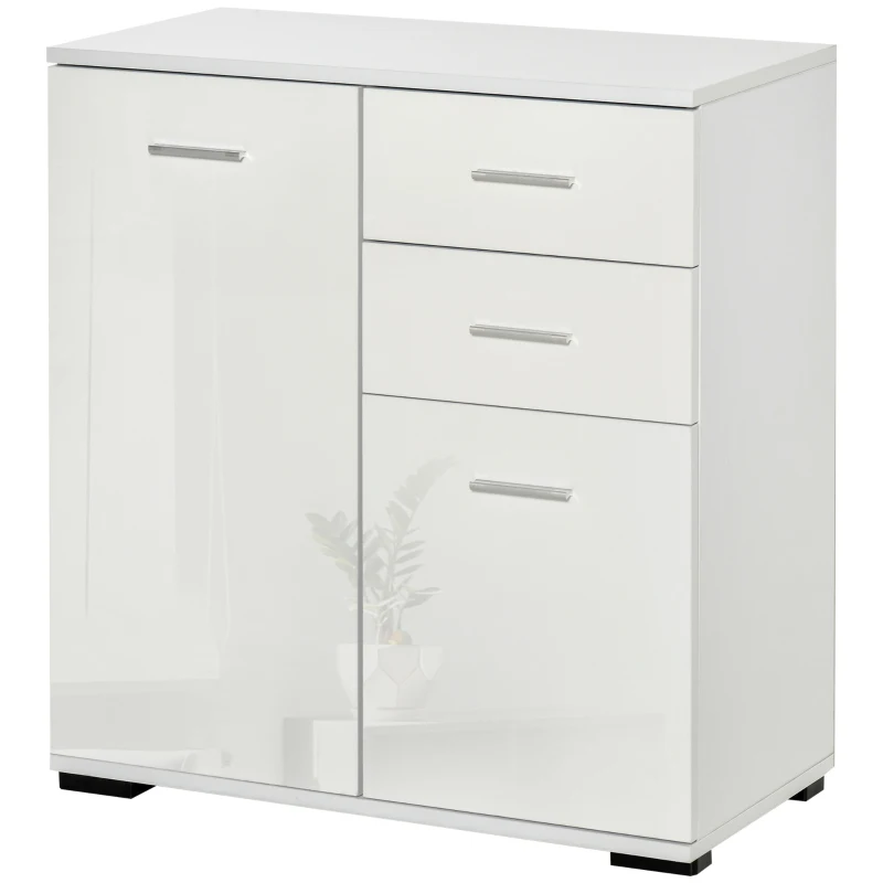 HOMCOM Sideboard, Modern Storage Cabinet with 2 Drawers, 2 Doors and Adjustable Shelf, Kitchen Cabinet for Living Room, Dining Room, High Gloss White