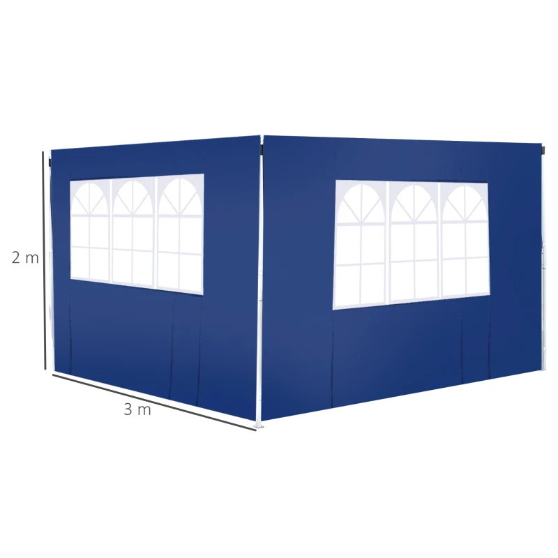 Outsunny 2 Paredes Laterales para Carpas de 3 x 3 m/3 x 6 m, 300x200 cm, Paredes Laterales de Repuesto para Cenador de Tela Oxford con Ventana, para Jardín, Exteriores, Fiestas, Azul