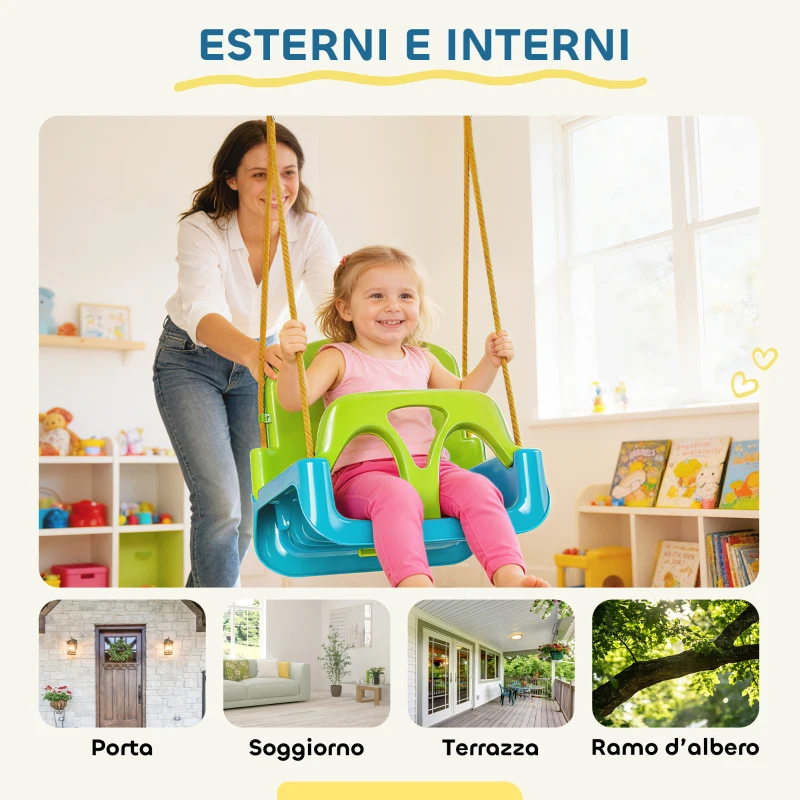 Outsunny Altalena per Bambini Altalena da Giardino 3 in 1 42x33x120-180 cm Verde