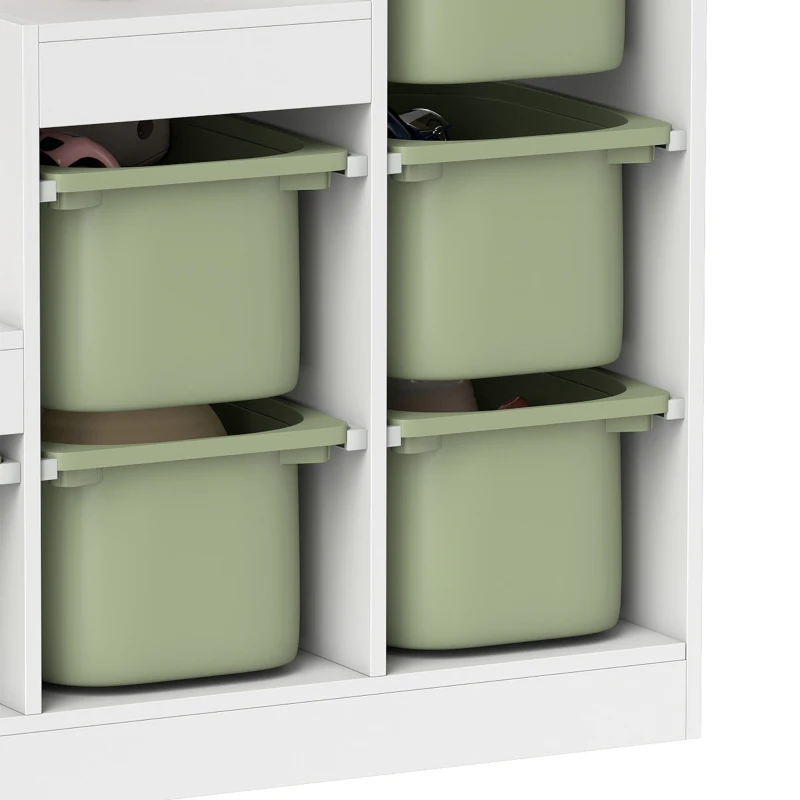 AIYAPLAY Meuble de rangement pour jouets des enfants avec 6 bacs amovibles, 3 niveaux de rangement, 96 x 38,5 x 90, vert