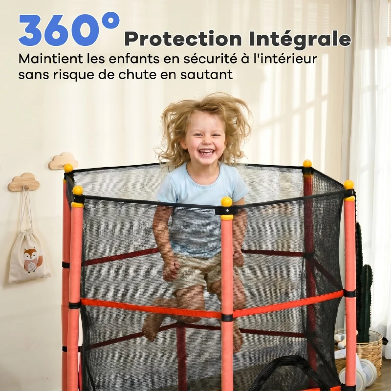 HOMCOM Trampoline Enfant Ø 1,63 × 1,9H m Filet de sécurité Porte zipée Couvre-Ressorts 6 poteaux rembourrés Inclus Rouge