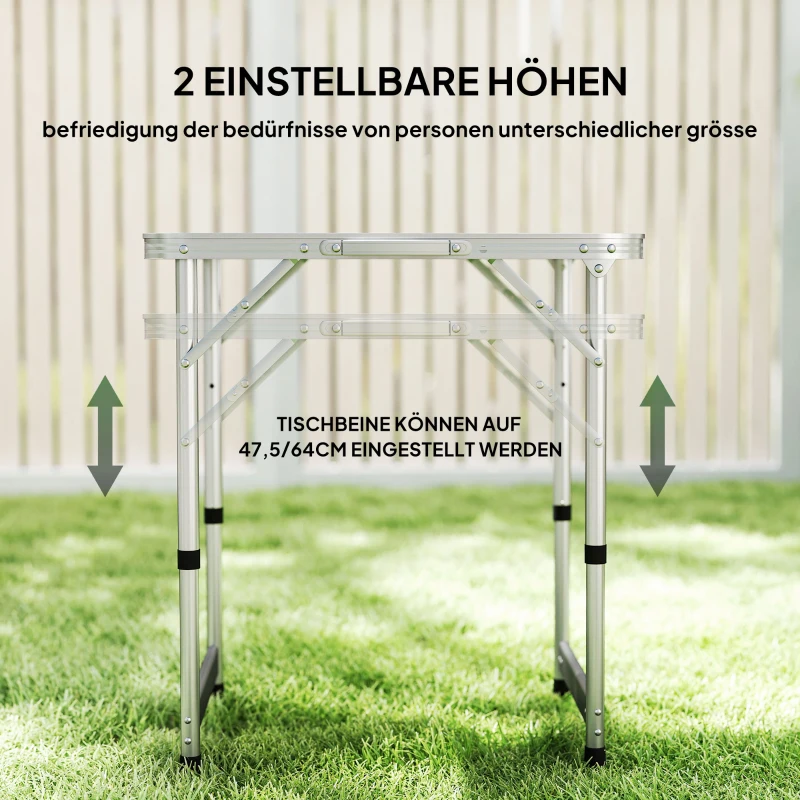 Outsunny Campingtisch Klapptisch Universaltisch Koffertisch Gartentisch Falttisch höhenverstellbar Alu + MDF Weiß 60 x 45 x 47,5/64 cm