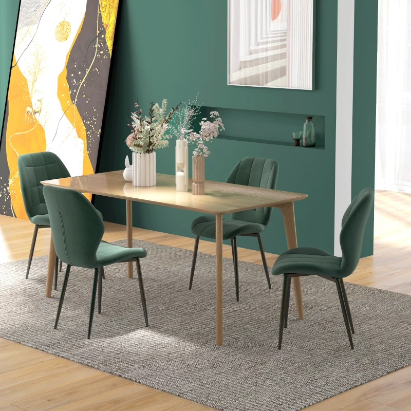 HOMCOM Set of Four Flannel Relaxed Tub Dining Chairs - Green