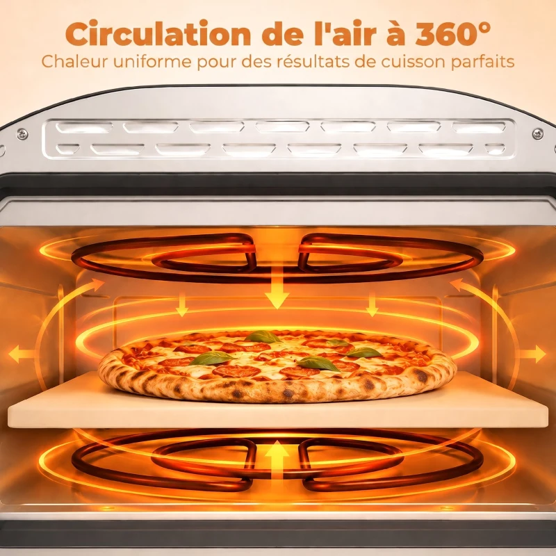 HOMCOM Four à Pizza Électrique d'Intérieur 2200 W jusqu'à 430°C, Pierre en Céramique Ø30,5 cm, Minuteur 60 min, Noir