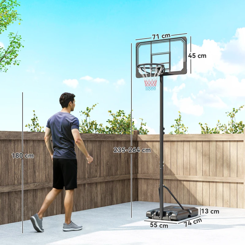 SPORTNOW Canestro Basket a 6 Altezze Regolabili con Base Riempibile e Rotelle, in PE, Acciaio e Poliestere, Nero