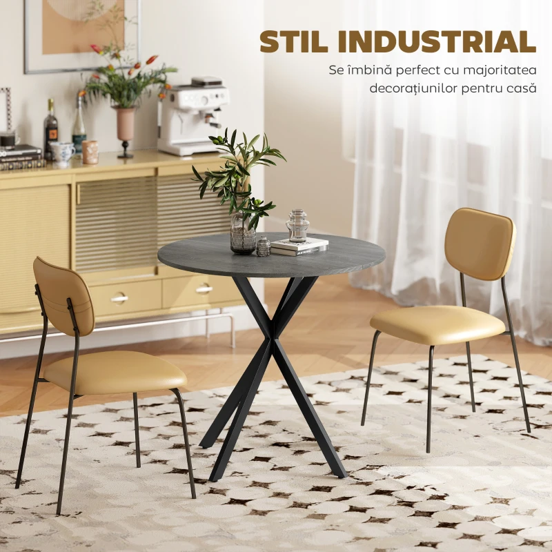 HOMCOM Masă rotundă de dining în stil industrial, cu picioare în cruce din oțel, Ø80 x 75 cm, gri