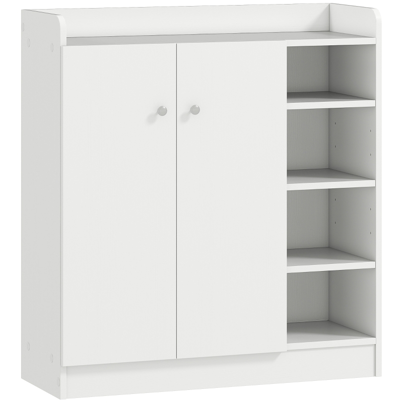 HOMCOM Meuble de rangement à chaussures pour entrée 12 paires - armoire à chaussures avec 4 compartiments ouverts et placard double porte - étagère réglable - 83L x 30l x 90H cm - blanc