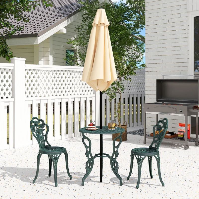 Outsunny Set 3 Pezzi Stile Vintage, Tavolo e 2 Sedie da Giardino in Alluminio, Colore Verde Antico, Decorazioni Floreali