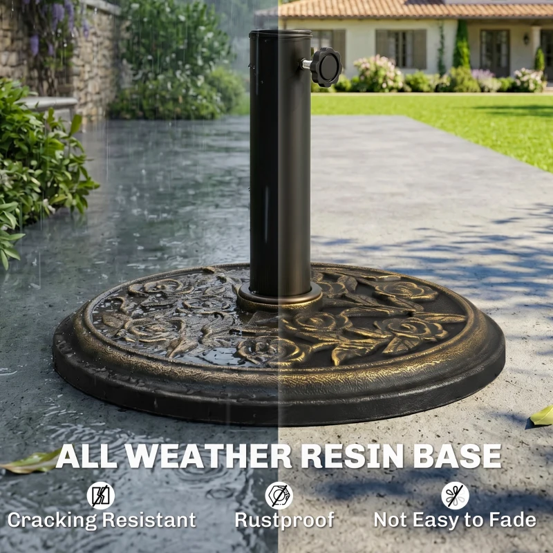 Outsunny 9kg Garden Parasol Base, Round Resin Cast Iron Effect Sun Umbrella Base, Outdoor Umbrella Stand for 38mm or 48mm Outdoor Umbrella Poles, Bronze Tone