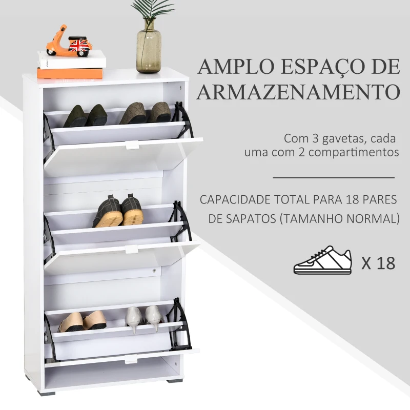HOMCOM Armário de Sapatos Moderno Sapateira para Corredor Entrada com 6 Prateleiras de Armazenamento Espaço de Exibição 60x26x124cm Branco