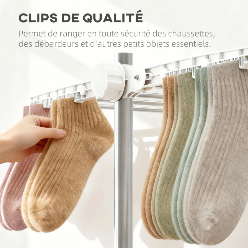 HOMCOM Étendoir à Linge 4 Niveaux, Sechoir a Linge avec 6 Roulettes, Pliable, Cadre en Acier Inoxydable et Ailes Latérales, pour Intérieur Extérieur, 142 x 55 x 172 cm, Blanc