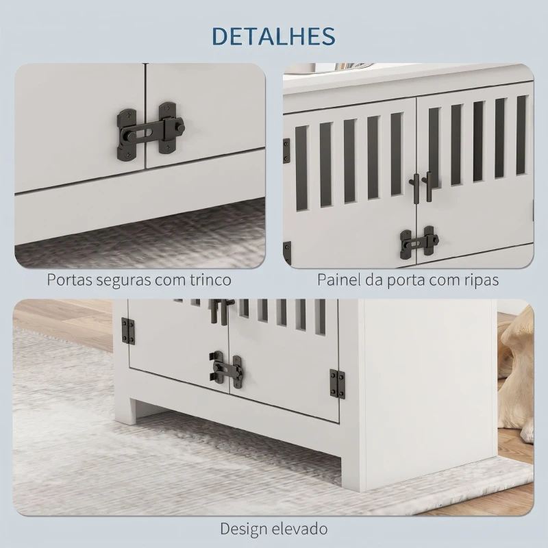 PawHut Comedouro Elevado para Cães com 2 Tigelas em Aço Inoxidável 2x2 L, Arrumação 37 L e 2 Portas com Trincos, Branco