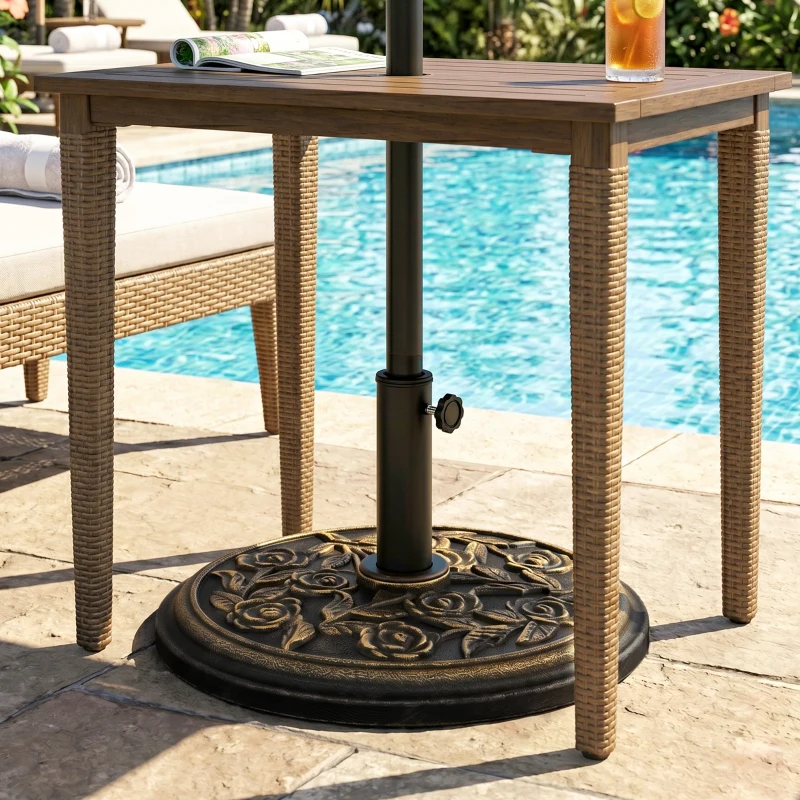 Outsunny 9kg Garden Parasol Base, Round Resin Cast Iron Effect Sun Umbrella Base, Outdoor Umbrella Stand for 38mm or 48mm Outdoor Umbrella Poles, Bronze Tone