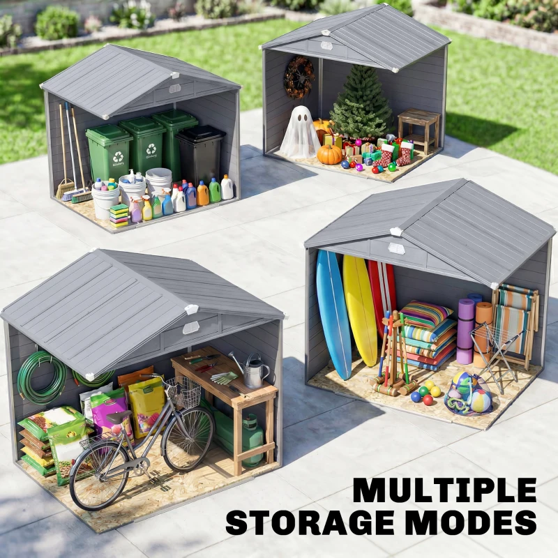 Outsunny 7.9ft x 6.2ft Aluminium Frame and Plastic Wall Shed, with Foundation - Grey