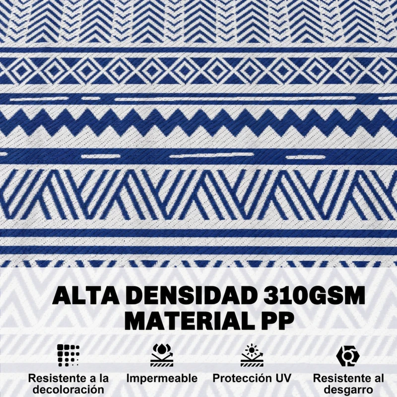 Outsunny Alfombra Reversible 182x274 cm Estilo Moderno para Terraza Balcón Patio Camping Playa Azul Oscuro y Blanco