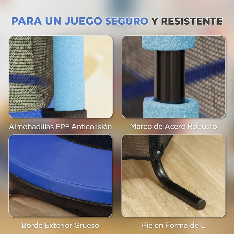 HOMCOM Trampolín para Niños de +3 Años Ø163 cm con Red de Seguridad y Marco de Acero Carga 50 kg para Interior y Exterior Azul