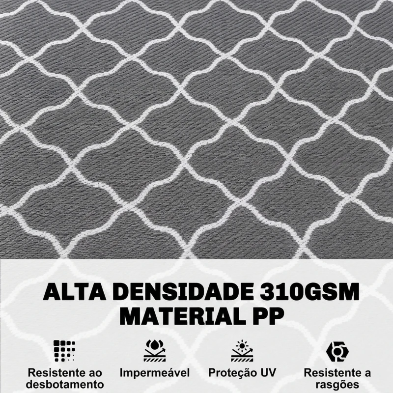 Outsunny Tapete de Exterior Moderno Reversível e Impermeável para Varanda Campismo Praia 182x274cm Cinza e Branco