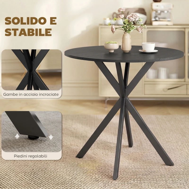 HOMCOM Tavolo da Pranzo Rotondo Stile Industriale con Gambe a Croce in Acciaio, Ø80x75 cm, Nero