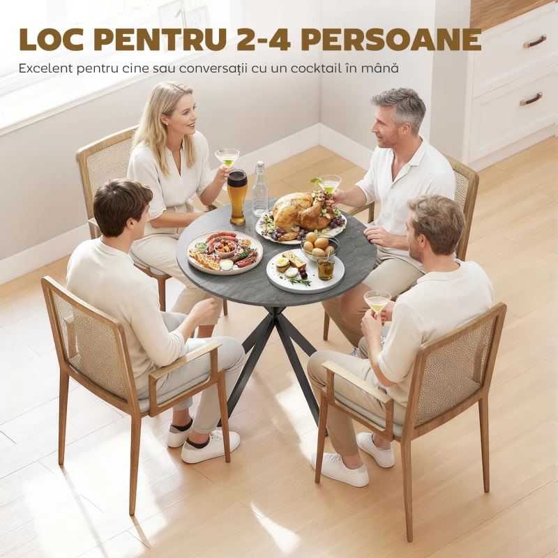 HOMCOM Masă rotundă de dining în stil industrial, cu picioare în cruce din oțel, Ø80 x 75 cm, gri
