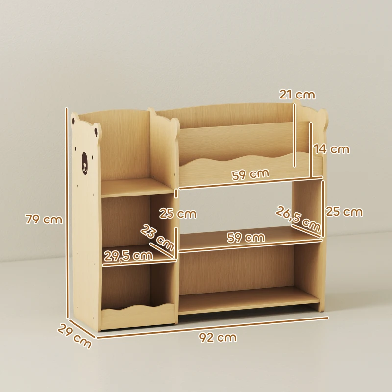 AIYAPLAY Meuble rangement enfant 3 niveaux, étagère de rangement pour jouets enfants avec étagères ouvertes, 92x29x79cm, naturel