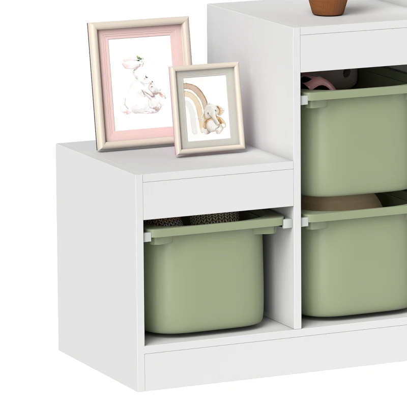 AIYAPLAY Meuble de rangement pour jouets des enfants avec 6 bacs amovibles, 3 niveaux de rangement, 96 x 38,5 x 90, vert