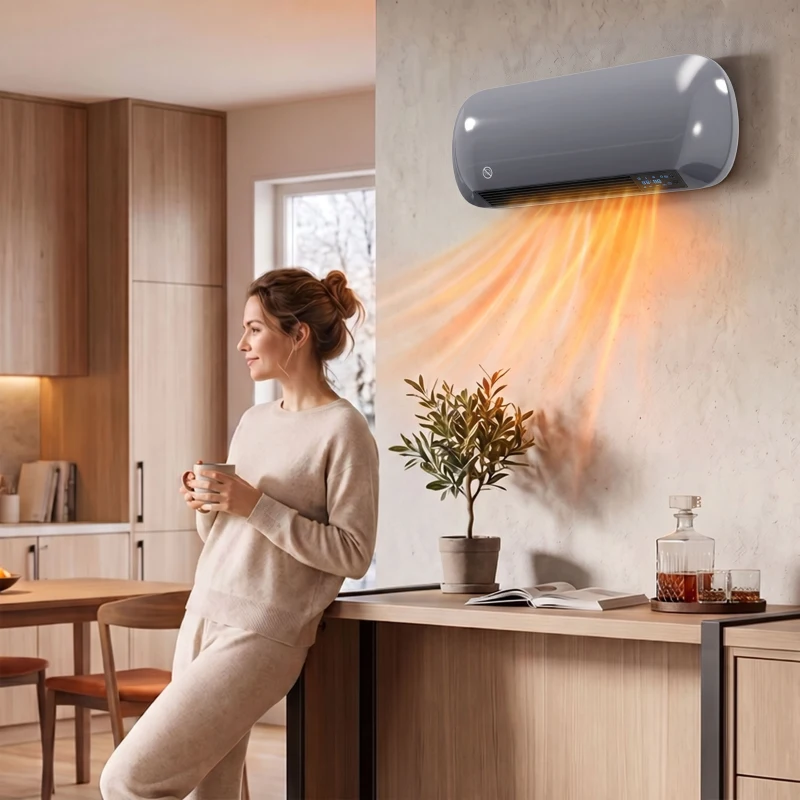 HOMCOM 2000W Ceramic Electric Heater with Fan, Adjustable Thermostat, Wall Mounted - Grey