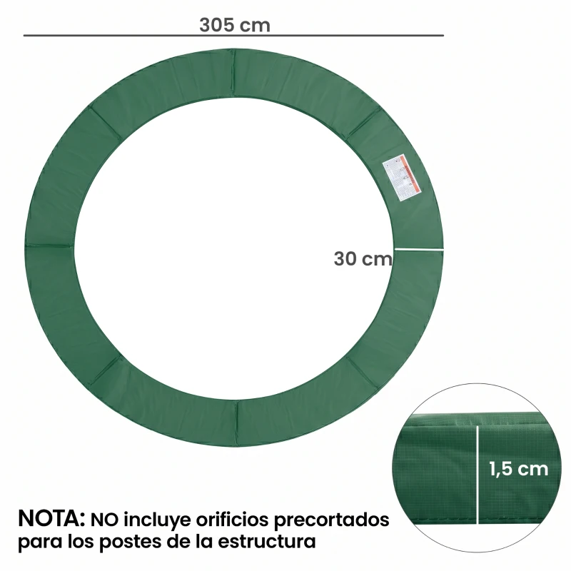 HOMCOM Cubierta de Protección Acolchada Borde de Seguridad para Trampolines Cama Elástica con Diámetro Ø305 cm Sin Agujeros para Poste Verde