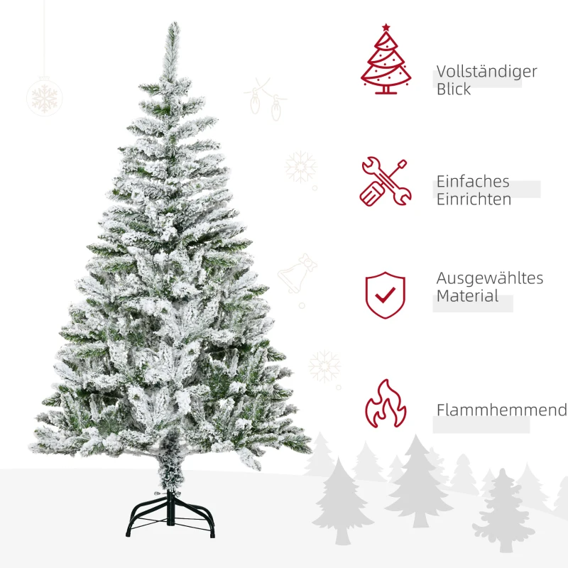 HOMCOM Künstlicher Weihnachtsbaum, Schnee-Effekt, flammenhemmend, Scharnierkonstruktion, Grün/Weiß