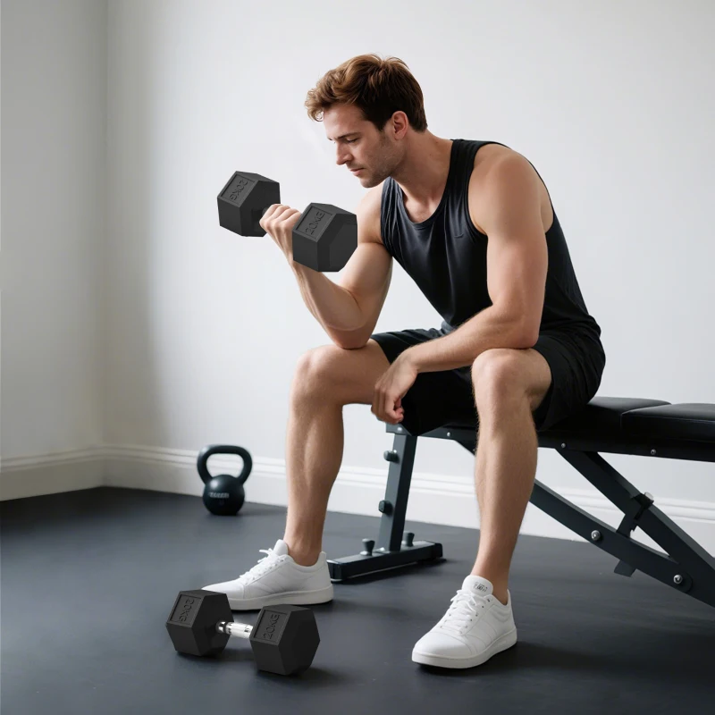 HOMCOM Set di Manubri da 2x20 kg con Impugnatura Antiscivolo, in Metallo, per Allenamento Fitness Casa e Palestra, Nero