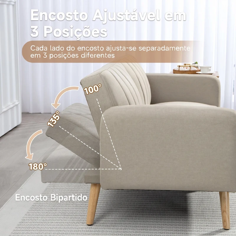 HOMCOM Sofá-cama de 2 Lugares em Linho Sintético com Encosto Ajustável e Braços Desmontáveis 173x75x73 cm Bege