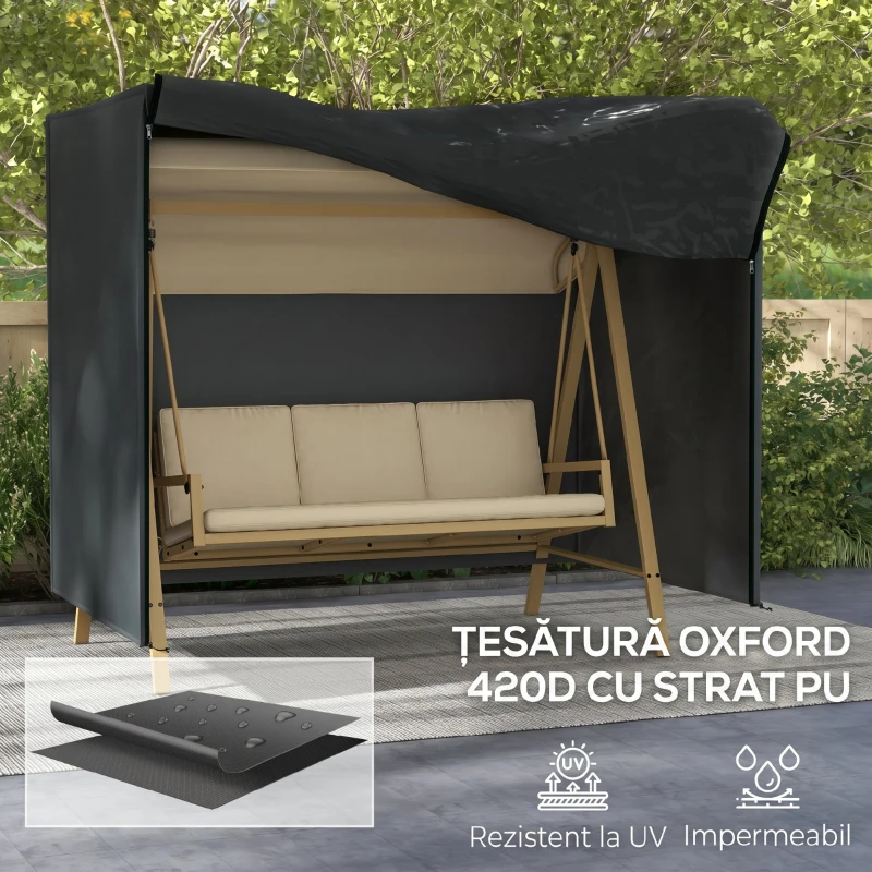 Outsunny Husă pentru Balansoar de Grădină cu 3 Locuri, Impermeabilă și Anti-UV, 220x125x172 cm, Negru