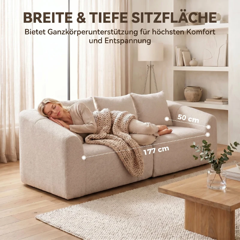 HOMCOM 3-Sitzer Sofa, Chenille Cloud Couch ohne Rahmen, dicke Federkernpolsterung, extra breite Sitzfläche, 3 Kissen, Beige